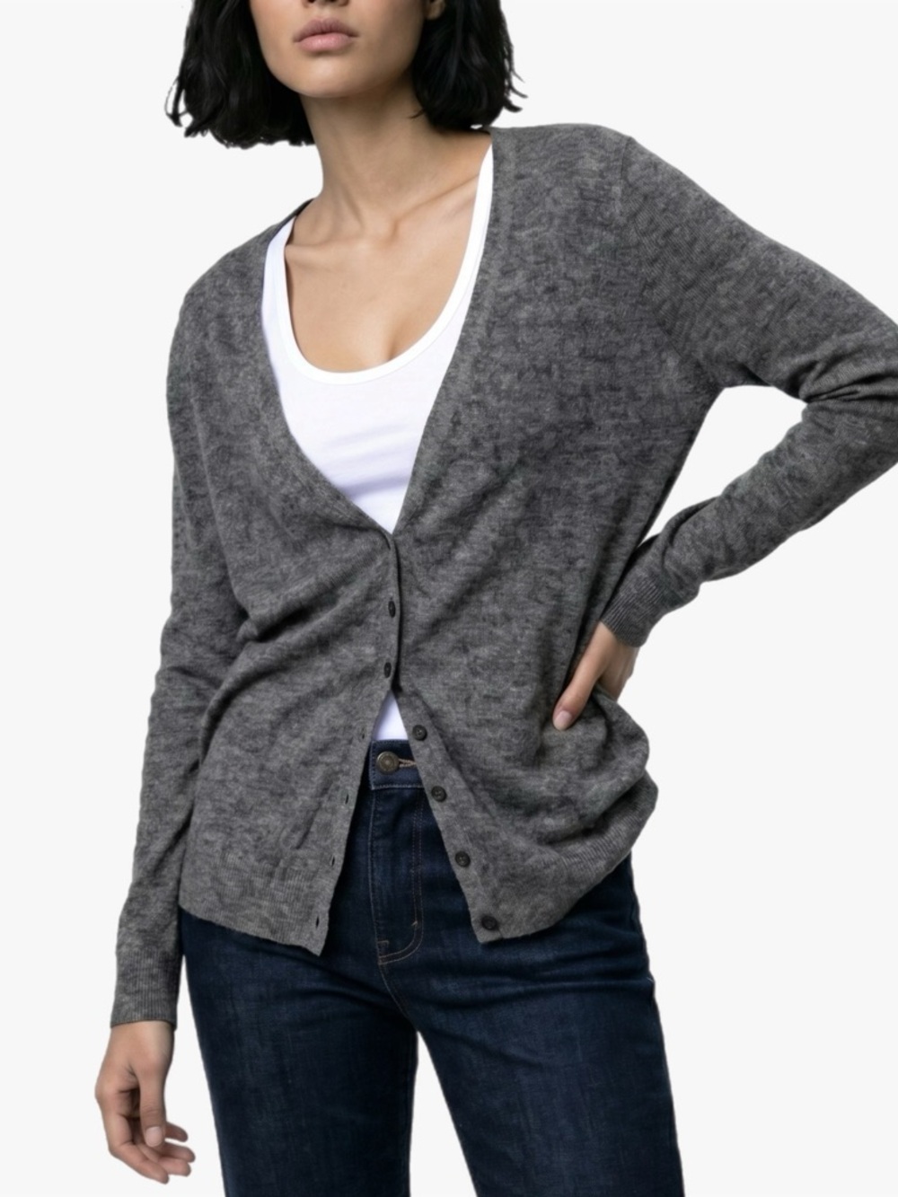 Ava & Viv Charcoal Gray Classic V-Neck Button Cardigan Light Weight Plus Size 1X